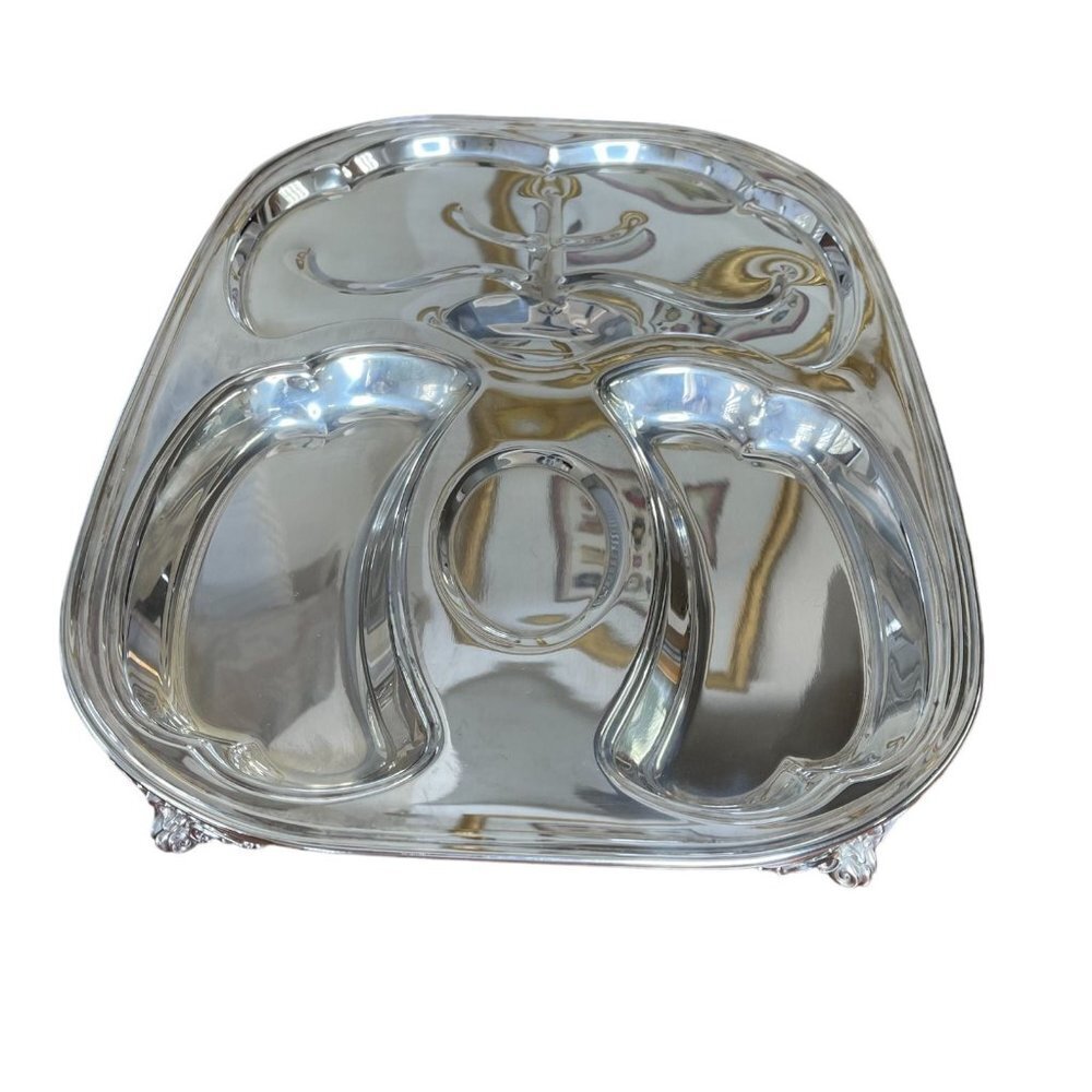 Silver Plated Footed Meat Platter Tray With Compartments and Juice Vein Well - Picture 2 of 8